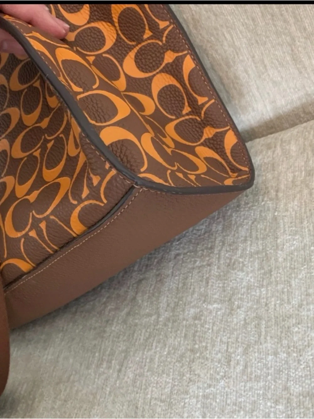 Coach Brown & Orange Signature logo Laptop Tote